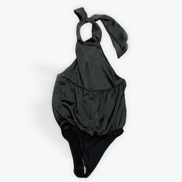 S - Black Tie Around Halter Bodysuit - Picture 2 of 3